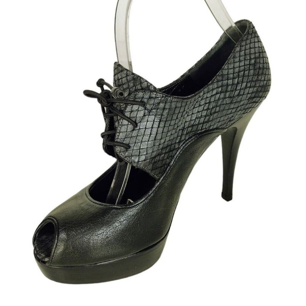 Stuart Weitzman Snake Leather Platform Peeptoe La… - image 8